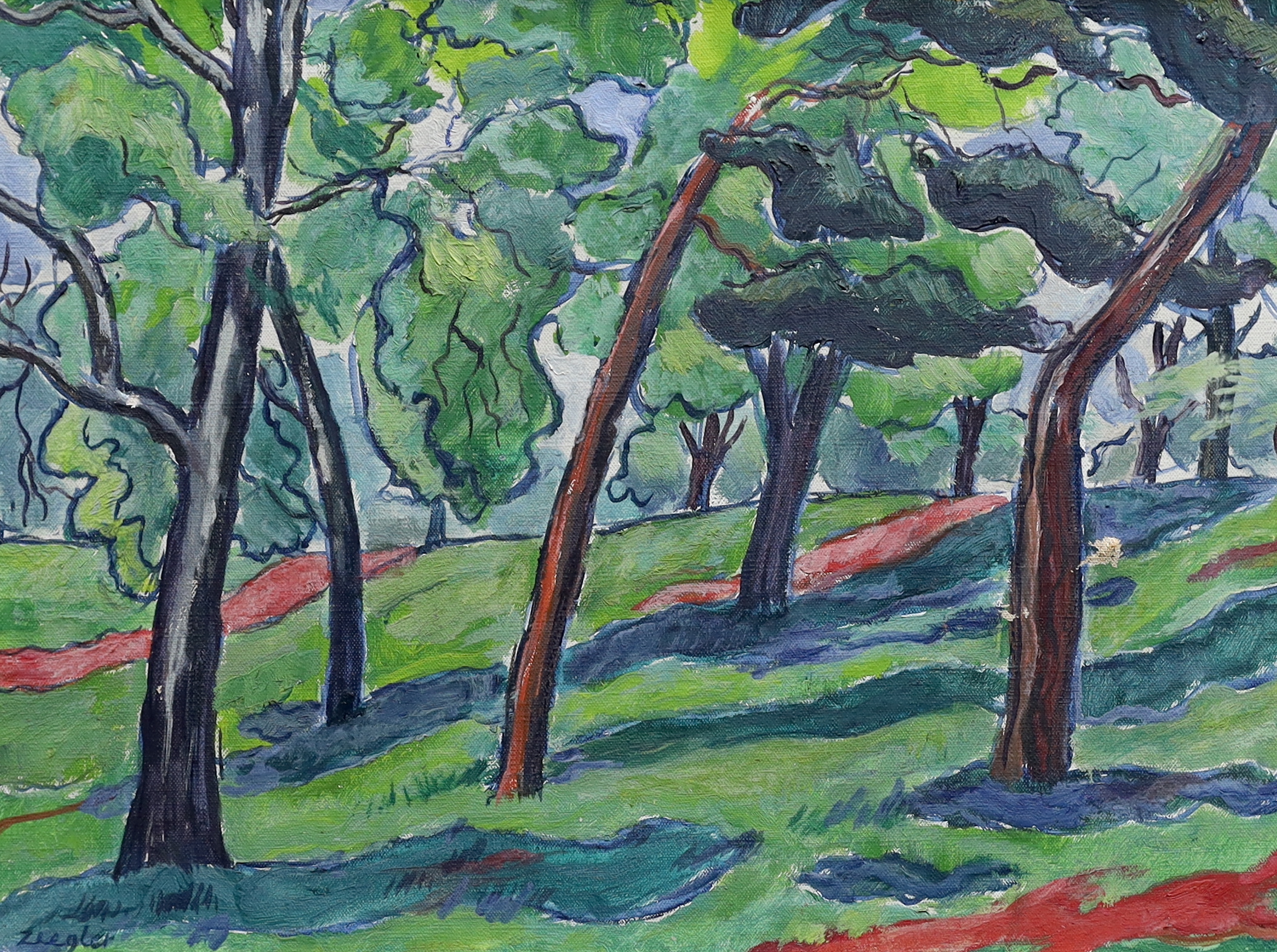 Archibald Ziegler (British, 1903-1971), oil on canvas, Trees on Hampstead Heath, 29 x 39cm